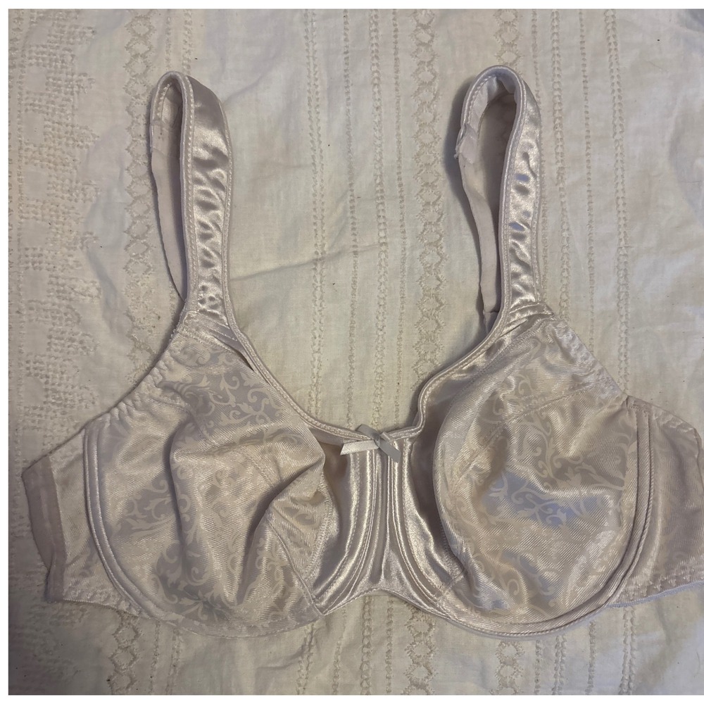 Bali Vintage White Satin Tracings Comfort Strap Underwire Bra, 34C (3562)
